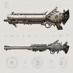 two guns are shown on a white background