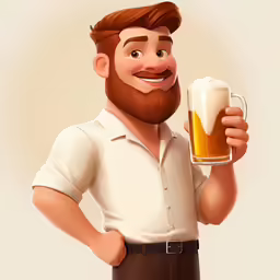 a man with a beard holding a beer mug