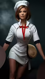 a woman dressed in a sailor costume standing against a dark background