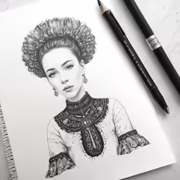 an artistic drawing of an african woman with a necklace