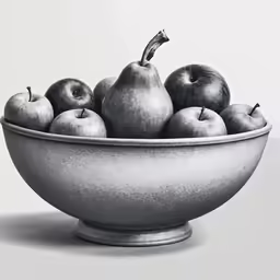 the large bowl has some apples in it