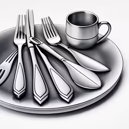 a plate that has forks and knives on it
