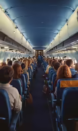 rows of seats are facing back on an airplane