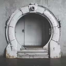 an old fashioned bathroom door sits on the floor