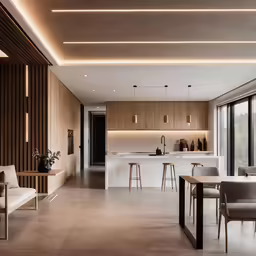 two long tables in a large open kitchen