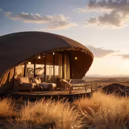 a large tent is sitting on the open ground