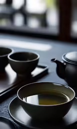 a bowl and some cups sitting on a table