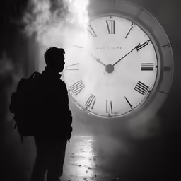 a man that is standing near a clock