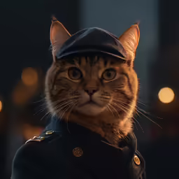 a cat in a military uniform poses for a picture