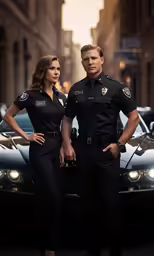 a man and a woman are dressed in police uniforms