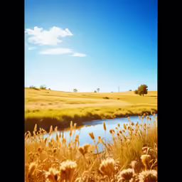 there is some grass in front of the water