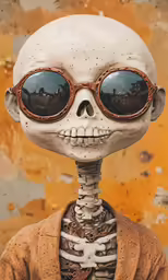 a creepy, spooky skeleton with eye glasses