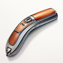 the scissors are shiny and orange on a white table