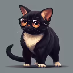 a black cat with big round glasses on