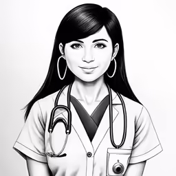 a black and white drawing of a nurse