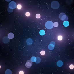 many blue and pink circles in the night sky