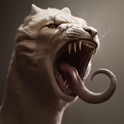 an animal has its mouth open and teeth wide