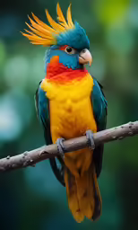 a bird with very colored feathers standing on a branch