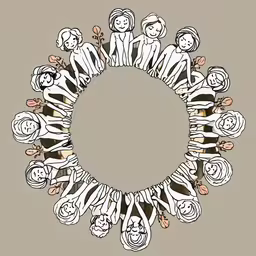 an image of a wreath that has zebra stripes around it,a circle shaped design with people in different outfits