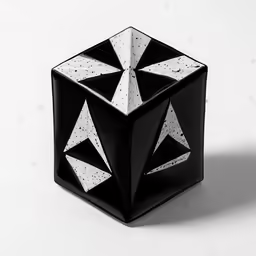 the black and white dice has an intricate design