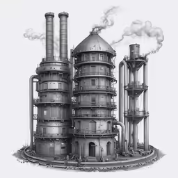 a drawing of a large smoke stack with many levels