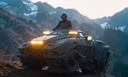 a person sitting on top of an off road vehicle