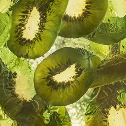several pieces of cucumber with leafy green leaves