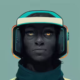 a man in a futuristic helmet with glowing eyes