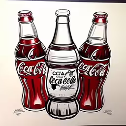 coca - cola cans are shown sitting together on white paper,a picture with three coca cola cans in it