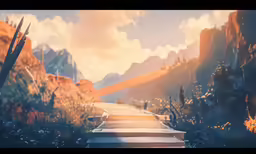 there is a street leading towards a mountain