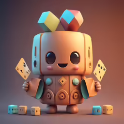 a small robot standing in a group of blocks
