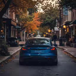a car is parked at a city intersection