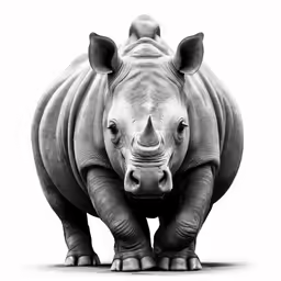 an white rhino in front of a plain background