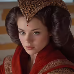a doll of a woman wearing a golden tiara and a red coat
