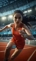 woman running away from camera on indoor track