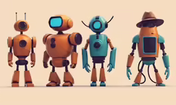 an artistic illustration of three robot that are standing in front of one another
