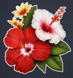 two colorful flower on a black background,a painting of two flowers on a black background