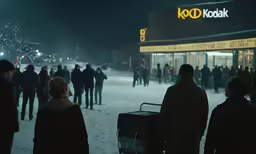 people walking on snow in front of a kfcg
