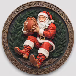 an art piece of a santa with his football
