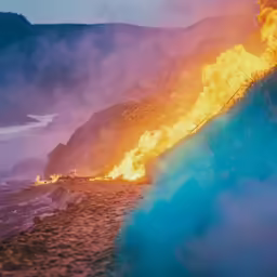 a large fire burning on top of a beach