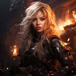 a young woman with her hair blown in the wind,a beautiful blonde girl standing with a dark background