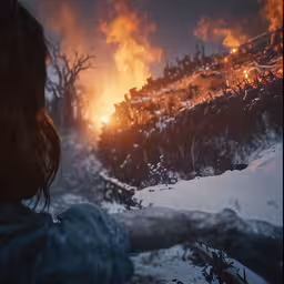 an image of a person looking at the fire