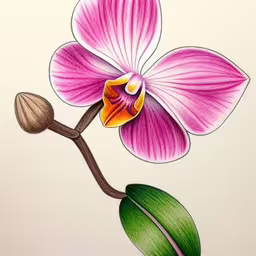 this drawing of an orchid is similar to one of the most popular flowers,the flowers are arranged in a flower arrangement