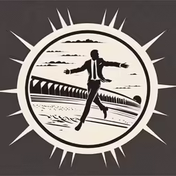 a man is running on the beach in the sunset