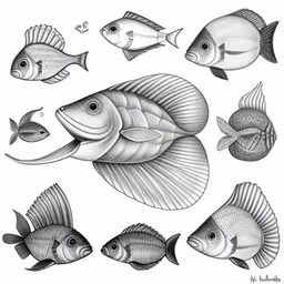 a collection of fish and their silhouettes