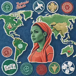the image of an avatar is surrounded by symbols