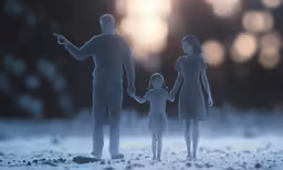 there are two figures standing next to a child
