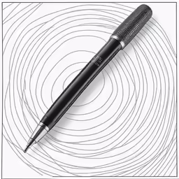 a ballpoint pen sitting on top of a spiral background