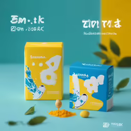 two boxes and tea balls on a blue and green background