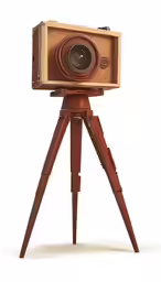 a brown camera with a tripod on top